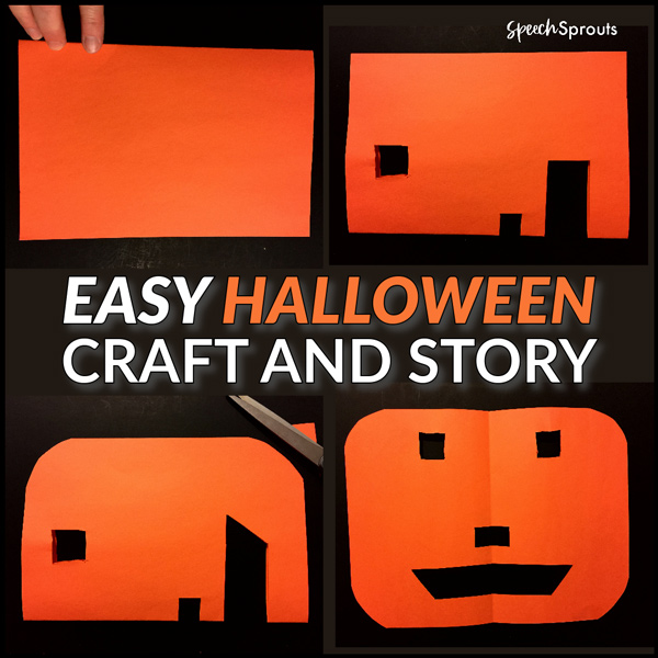 The Little Orange House story and easy constuction paper craft for Halloween. Orange construction paper is folded in half, then several cuts are made to go with the story. When the construction paper is opened, you see the final result is a punpkin jack 'o lantern.