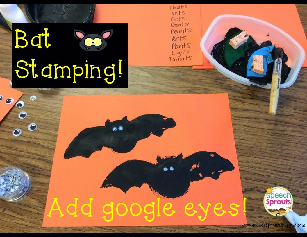 Stamping Bats craft- teaching plurals in speech therapy