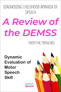 Diagnosing childhood apraxia of speech (CAS) in young children can be tricky- the DEMSS is a new tool to assess for CAS and help SLPs plan speech therapy treatment for childhood apraxia of speech. Read this post to find out why every SLP needs this in their toolkit. #speechsprouts #apraxia #speechtherapy #speechandlanguage 