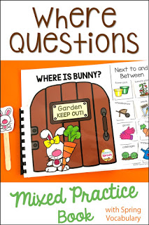 Where is Bunny? interactive book with garden-gate pages and moveable garden-themed pieces. Teach the concepts of "next to" and "between" with this book.