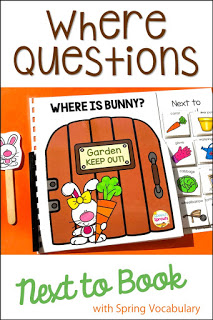 Where is Bunny? interactive book with garden-gate pages and moveable garden-themed pieces. Teach the concept of "next to" with this book.