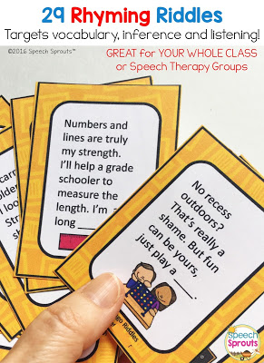 Back to School Bingo Riddles Speech Therapy activity 