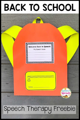FREE! A colorful backpack paper craft to welcome your speech therapy students back to school and teach them about their speech and language therapy goals. #speechsprouts #backtoschool #speechtherapy #backtoschoolcraft