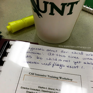 A mug of coffee and a notebook for the CAS Intensive Training with Dr. Edythe Strand. 