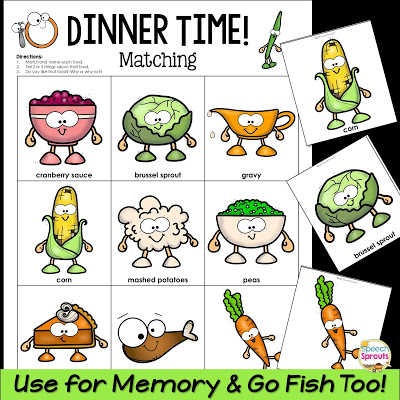 Thanksgiving Speech Therapy Games Freebie: Don't Eat Tom! and Dinnertime! www.speechsproutstherapy.com