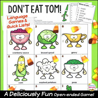 Thanksgiving Speech Therapy Games Freebie: Don't Eat Tom! www.speechsproutstherapy.com