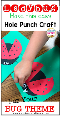 Gluing wiggle eyes above hole-punched red ladybug wings makes this easy preschool ladybug craft adorable for speech therapy  www.speechsproutstherapy.com