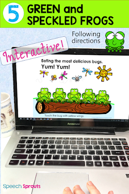 5 Green and Speckled Frogs Interactive PDF for speech teletherapy