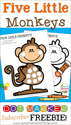 Five Little Monkeys Jumping on the Bed - Get this free dot marker activity www.speechsproutstherapy.com