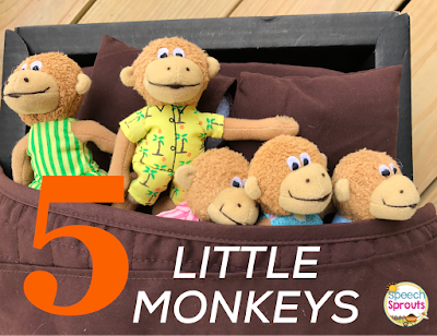 Five Little Monkeys Jumping on the Bed Speech Therapy Language Activities www.speechsproutstherapy.com