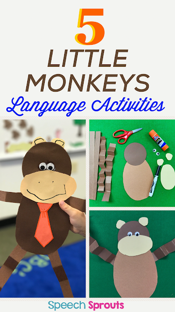 We made this this adorable Five Little Monkeys Craft after reading the storybook. My preschoolers absolutely loved it! Add a tie for boys, a boy for girls. Too. Cute! www.speechsproutstherapy.com