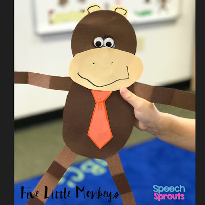 We made this this adorable Five Little Monkeys Craft after reading the storybook. My preschoolers absolutely loved it! Add a tie for boys, a boy for girls. Too. Cute! www.speechsproutstherapy.com