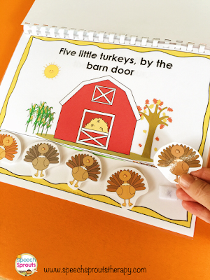 Five Little Turkeys Flipbook and Language Activities www.speechsptoutstherapy.com