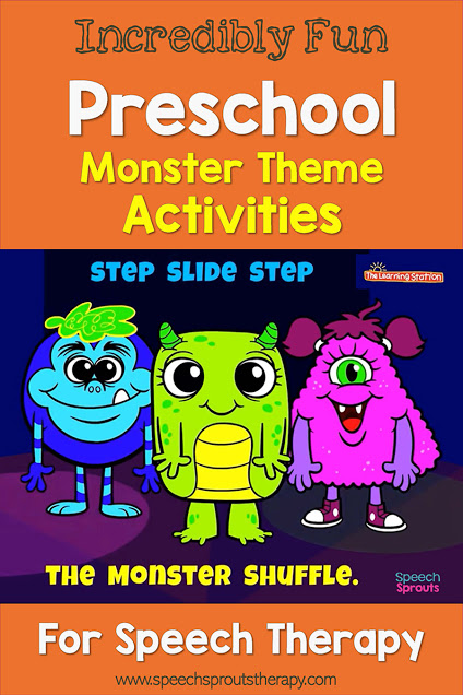 These 3 cute monsters are featured in the Learning Stations's fun video "Monster Shuffle" which is perfect for a monster-themed movement break in preschool speech therapy.