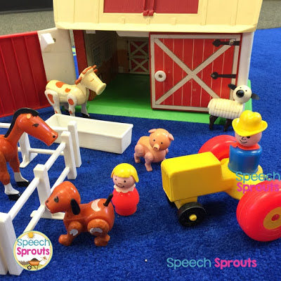 See how to use a farm set like this one in speech therapy to extend your preschool Thanksgiving picture-book readings. 5 Best-Ever Thanksgiving Picture Books  and activities for Preschool Speech Therapy #speechsprouts #speechtherapy #preschool #Thanksgiving #speechandlanguage