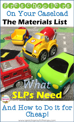 The materials SLPs need for preschool speech therapy plus how to get them for cheap! www.speechsproutst.com  #speechsprouts #preschoolspeechtherapy