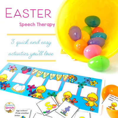 3 Quick and easy Easter Speech Therapy Activities that are a must-have this spring for preschool and elementary students! SLPs love the ability to target multiple goals at once whether it's language, articulation or fluency, making them ideal for mixed groups. #speechsprouts #speechtherapy #Easter