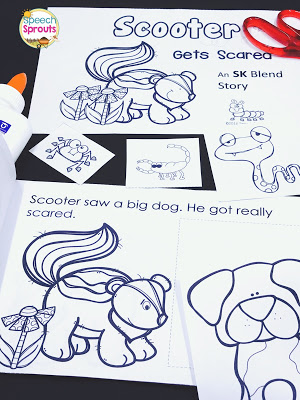Camping themed Speech Therapy ideas! Have fun with this adorable S-blend practice cut and paste reader by Speech Sprouts Read the post for 15 ideas and freebies too! www.speechsproutstherapy.com