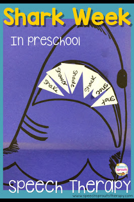 Add some sharp teeth to this scary-looking shark! Read this post for 14 terrific shark week speech and language activities www.speechsproutstherapy.com #speechtherapy #preschool #kindergarten 