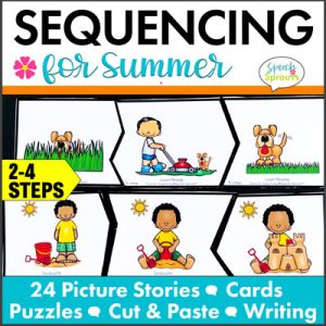 Sequencing activities with puzzles, sequencing cards and sequencing worksheets puzzles for summer with 2-4 step sequencing pictures plus cut and paste sequencing pictures worksheets.