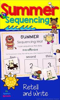 Sequencing picture cards and mat for summer speech therapy