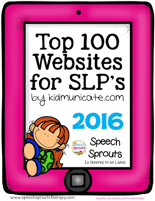 TOP 100 websites for SLPS 2016 - Speech Sprouts is honored to be chosen