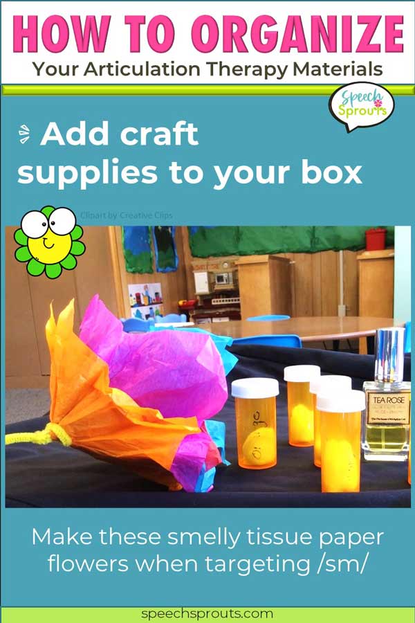 Make this tissue paper flower craft in speech therapy and add a scented cotton ball center to "smell".speechsprouts.com