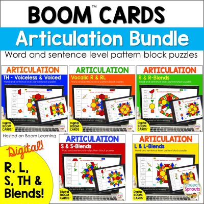 Articulation Boom Cards Pattern Blocks Bundle including TH, R, L, S and Blends.